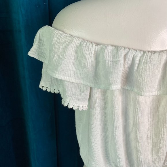 Altar'd State Cream Ruffle Button Crop Top - Picture 7 of 9